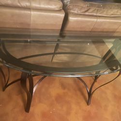 Glass Half Moon Table w/ Brown Iron Legs 