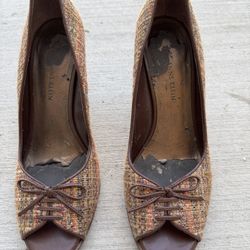 3” Anne Klein  Brown Tweed W/ Gold  Heel