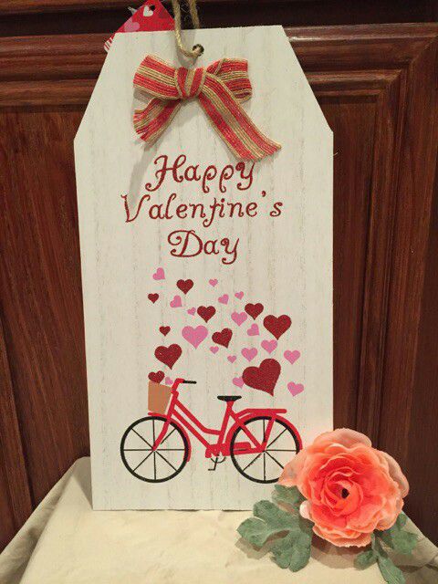 "Happy Valentine's Day" Red bicycle With Heart Sign