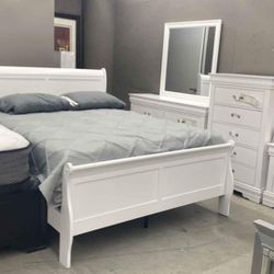 4-Piece Queen 📌 Louis Philip White Sleigh Bedroom Set,  Fast Delivery 