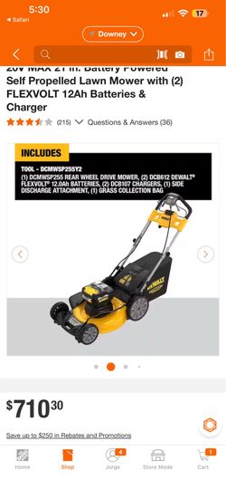Dewalt 20v max 21” battery powered self propelled lawn mower