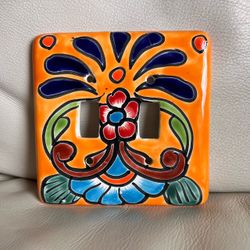 Hand-Painted Mexican Talavera Ceramic Double Toggle Light Switch Plate