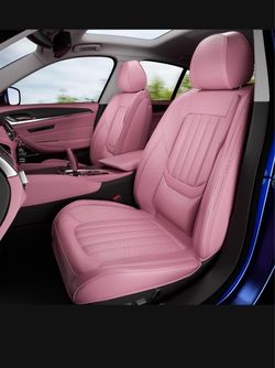 HIIIMA Car Seat Covers Full Set Faux Leather Waterproof Non-Slip Seat Protector Universal Fit For Most Cars SUVs Trucks Pick-Ups Pink Car Seat Cover A