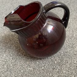 Vintage 50s Anchor Hocking Depression Glass Ruby Red Ball Tilted Pitcher 5" x 6"