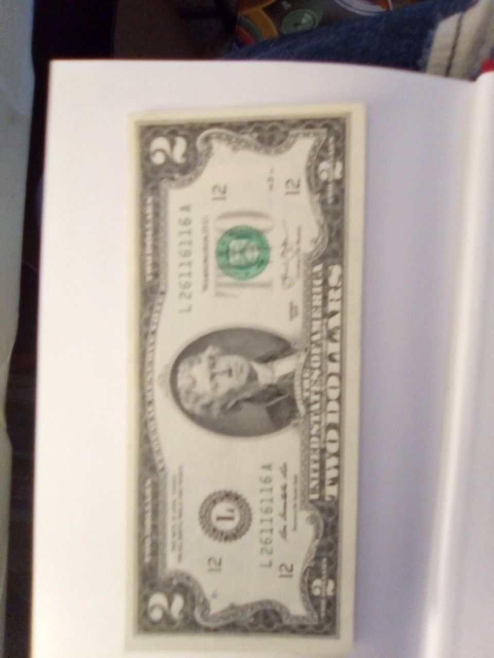 2013 series $2 Bill serial number note
