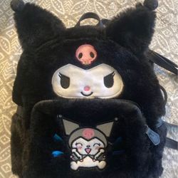 Sanrio Kuromi black faux fur mini backpack