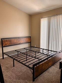 Industrial Metal and Wood Platform Bed Frame