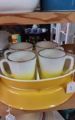 Fire king Yellow and white Mugs priced individually- Located in Shelton