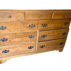 Ethan Allen Solid Maple 52" Wide Chest of 9 Drawers - Vintage 1960s