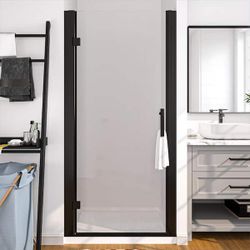 32 to 33-1/4 in. W x 72 in. H Pivot Swing Frameless Shower Door in Black with Clear Glass