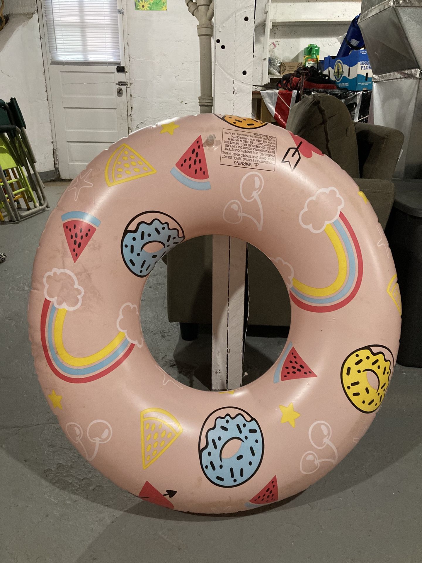 Patched - Small Pink Inflatable 30” Donut Pool Float Tube Raft