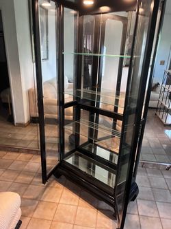 Black Curio Display Cabinet with Glass Shelves