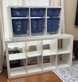 2 White(ish) Storage Organizers w/ 6 Bins – $45 for Both