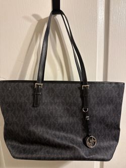 Michael Kors Signature Monogram Tote Bag Black Silver Hardware