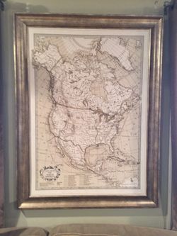 Huge framed map "Explorers of North America"