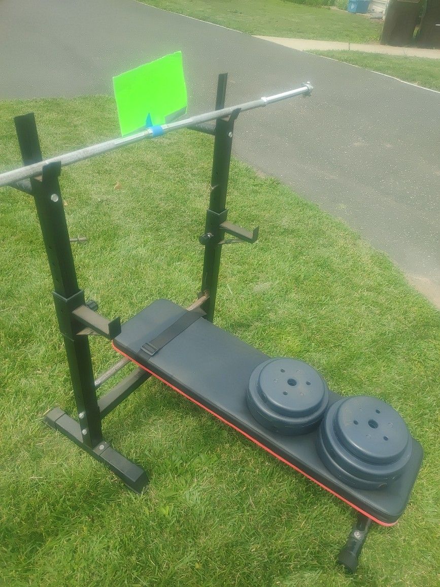 Bench, Bar & 50lb Standard Weight