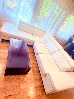 Leather Sectional Sofa with Sliding Seats