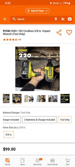 RYOBI ONE+ 18V Cordless 3/8 in. Impact Wrench (Tool Only)