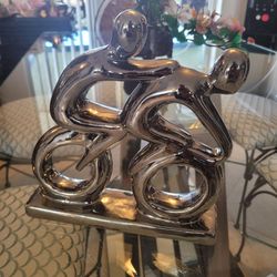 Silver Abstract Cyclist Sculpture Figurine