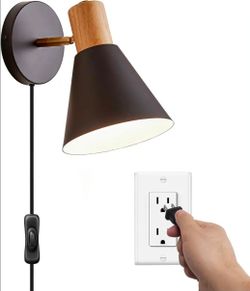 Plug in Wall Sconces Lighting Fixture, Wooden Adjustable Bedside Wall lamp for Industrial Bedroom, Living Room Bathroom Sink Lighting (1 Pack, Black)