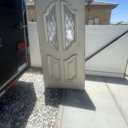 Antique Solid Wooden Doors With Leaded Crystal Glass Inserts