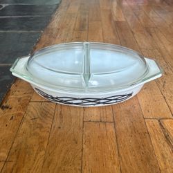 Vintage Pyrex “Barbed Wire” Double Casserole Dish With Lid