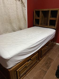 All-Wood Twin Bed With Storage & Headboard 