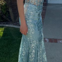 TEAL & SILVER PROM DRESS 