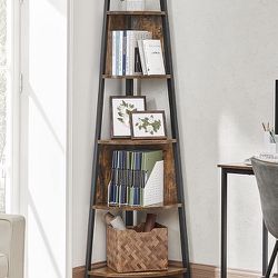 71.6 Inch Tall Corner Shelf, 5 Tier Rustic Corner Bookshelf Bookcase