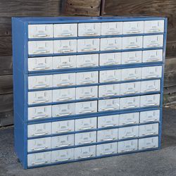 Vintage Equipto 54 drawer metal parts cabinet