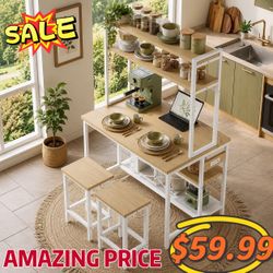 BIG SALE Kitchen Island with Stools, Dining Table Set with Storage and Power Outlet, Industrial Coffee Bar Table for Kitchen Dining Living Room, 10 Ho