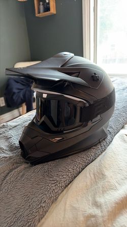 Matte Black Motocross Helmet with Goggles