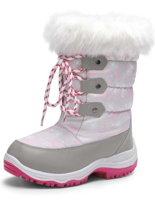 Stylish Pink and Gray Winter Snow Boots