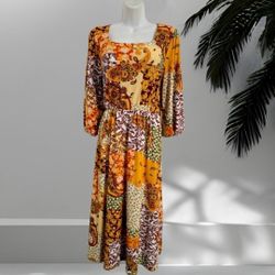 Harlow & Rose Elegant Yellow and Brown Long Sleeve Dress xl