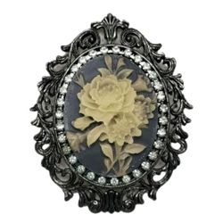 Vtg Style Flower Cameo Brooch Metal Filigree Carved Noblesse Collection 2003 New