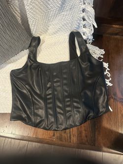 Express Black Faux Leather Corset Crop Top with boning detail