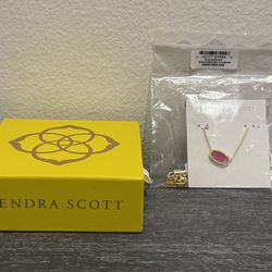 Kendra Scott Gold Necklace – Pink Stone Pendant – With Box