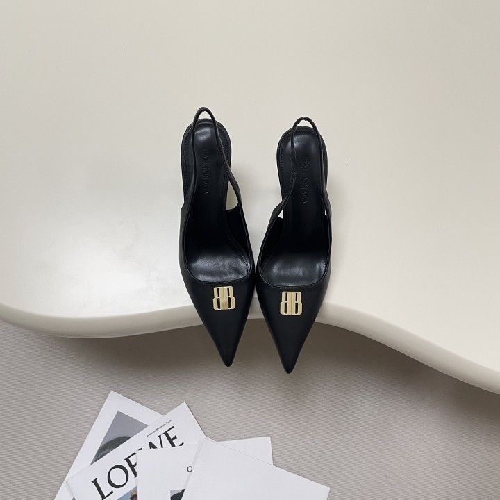 2026 Spring/Summer New Arrival Versatile Metal Buckle Pointed Toe Stiletto Heel Mid-Heel Closed Toe Sandals High Heel Low Mouth Women's Shoes (Size 38
