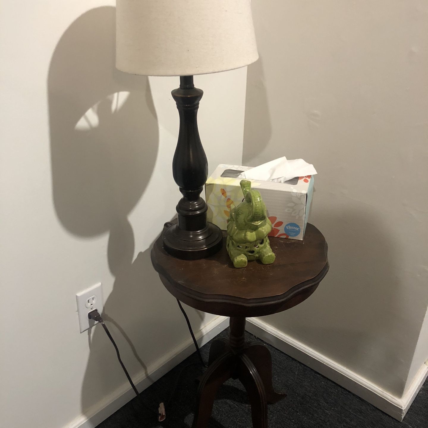 Dark Walnut Side Table & Lamp
