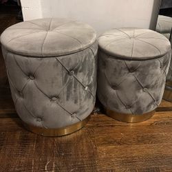 Silver Gray Storage Ottoman
