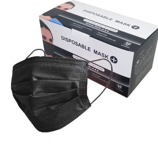3 Ply 50 Disposable Face Masks - Black/White