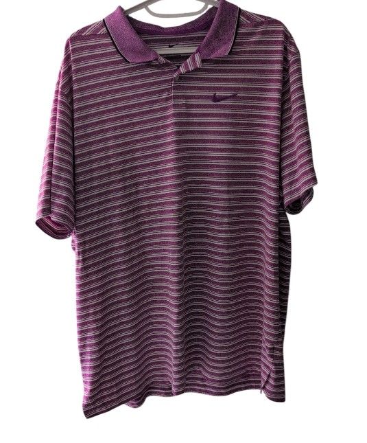 Nike DriFit Golf Polo Shirt Purple White XXL Vapor Control Striped