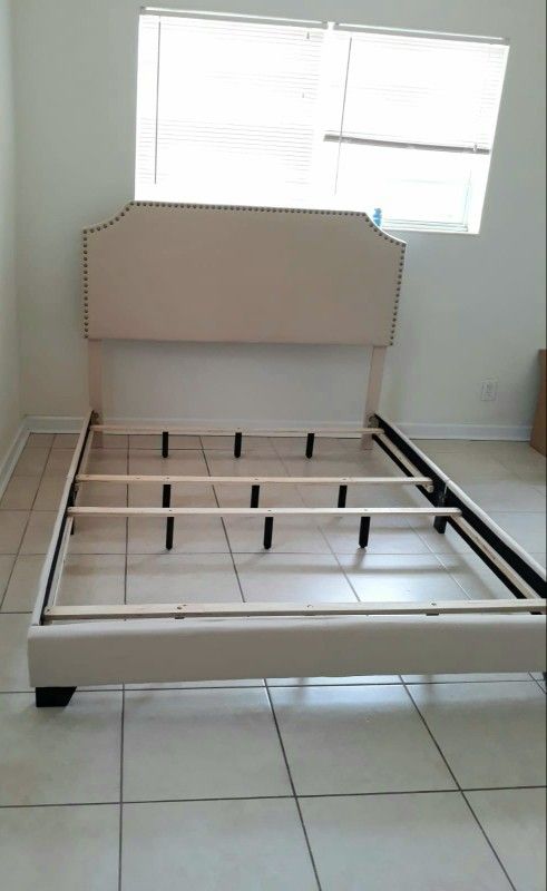 NEW IN BOX queen upholstered bed frame, mattress sold separately 👍
