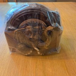Home Decor - NEW Thailand Set of 4 Wood and Cork Coasters and Hand Carved Elephant Holder