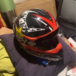 Red And Black Rockstar Energy Motocross Helmet W/ Spy Goggles