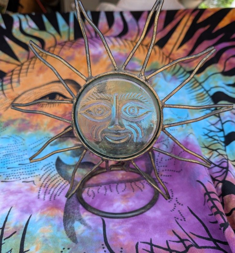 Large Glass & metal Sun Candle Holder 