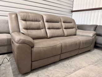 Mason Leather Power Reclining Sofa with Power Headrests, Gray