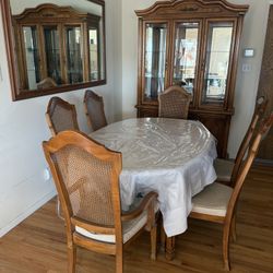Expandable Dining Table Set with China Cabinet (Mirror also available)