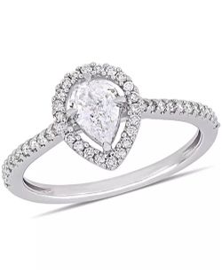 Woman's Pear-Cut Floating 14K White Gold Halo 0.37 CT (SI Color H) Center Diamond Engagement Ring. (Size: 6.50)