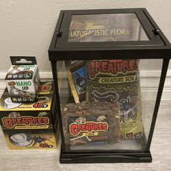 NEW Zoo Med Creatures Habitat Kit With Light Dome And LED Bulb!!